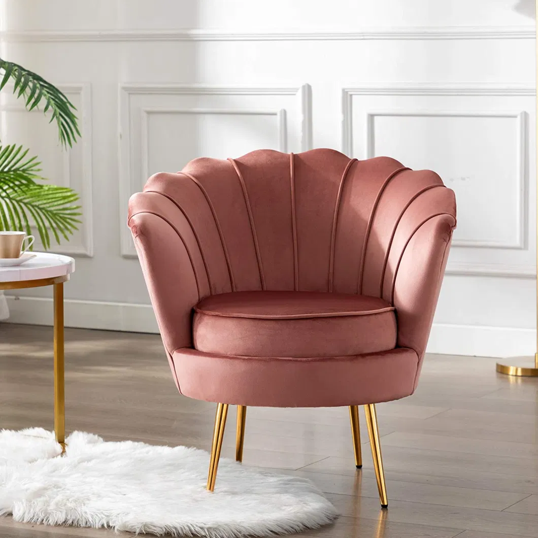 Classic Luxury Leisure Chair Comfortable Shell Pink Velvet Accent Chairs Sofa Chairs