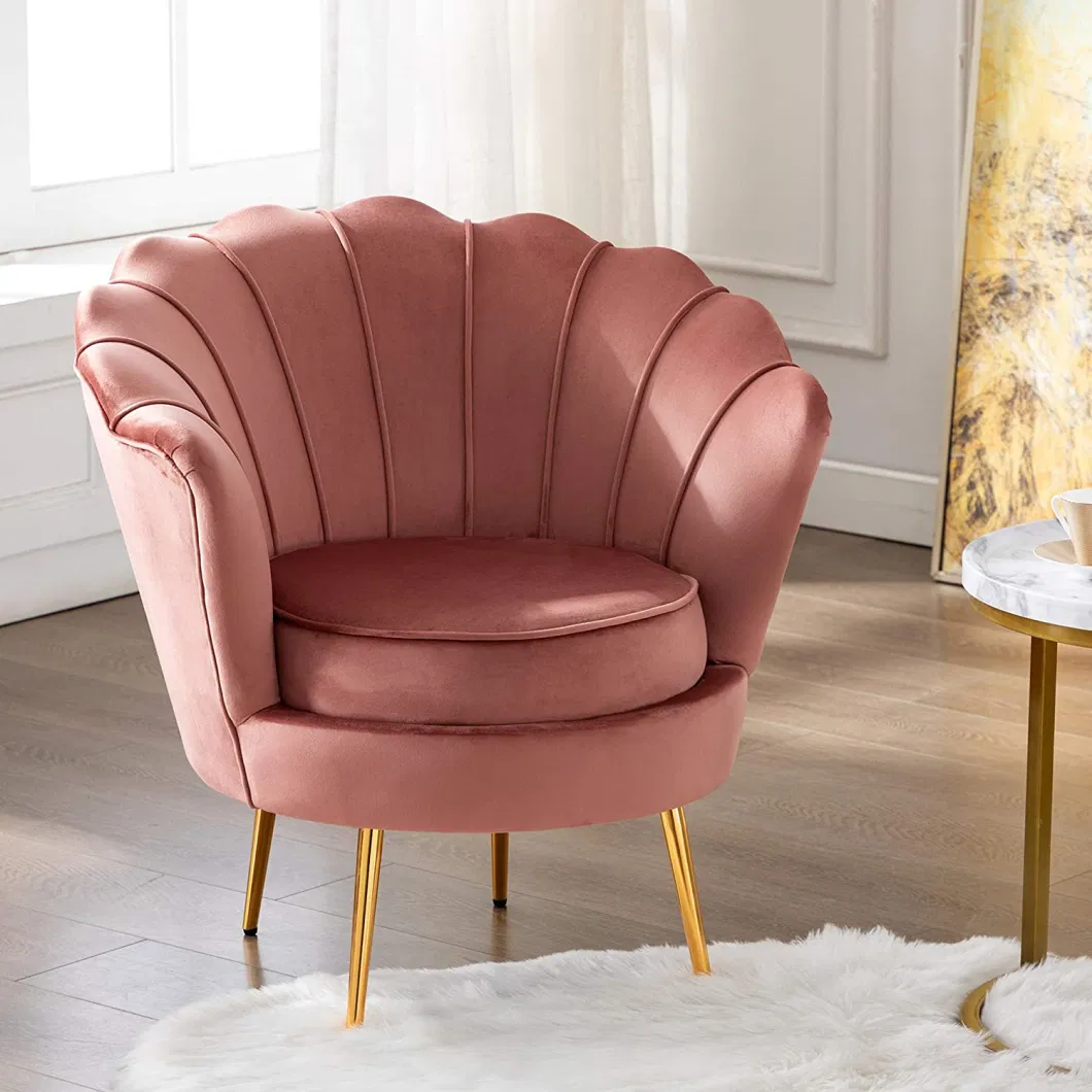 Classic Luxury Leisure Chair Comfortable Shell Pink Velvet Accent Chairs Sofa Chairs